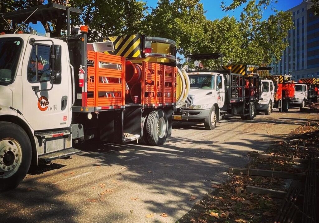 A long rally of big trucks wondering on the street